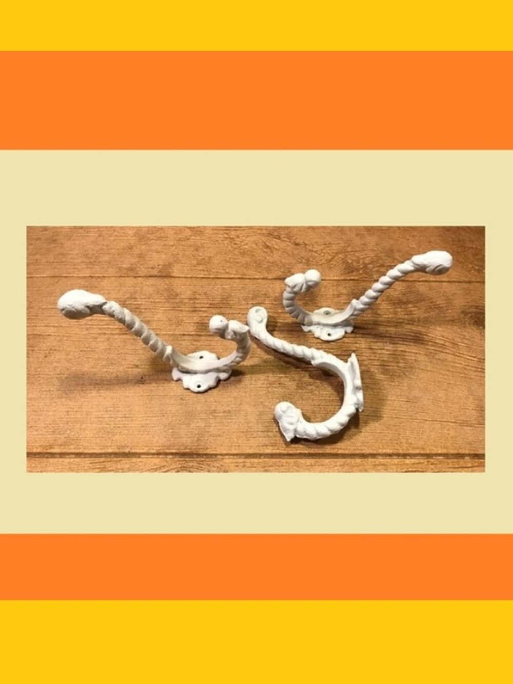 Set of Three (3) White Cast Iron Rope Wall Hooks 7" long Set of Three (3) 01209